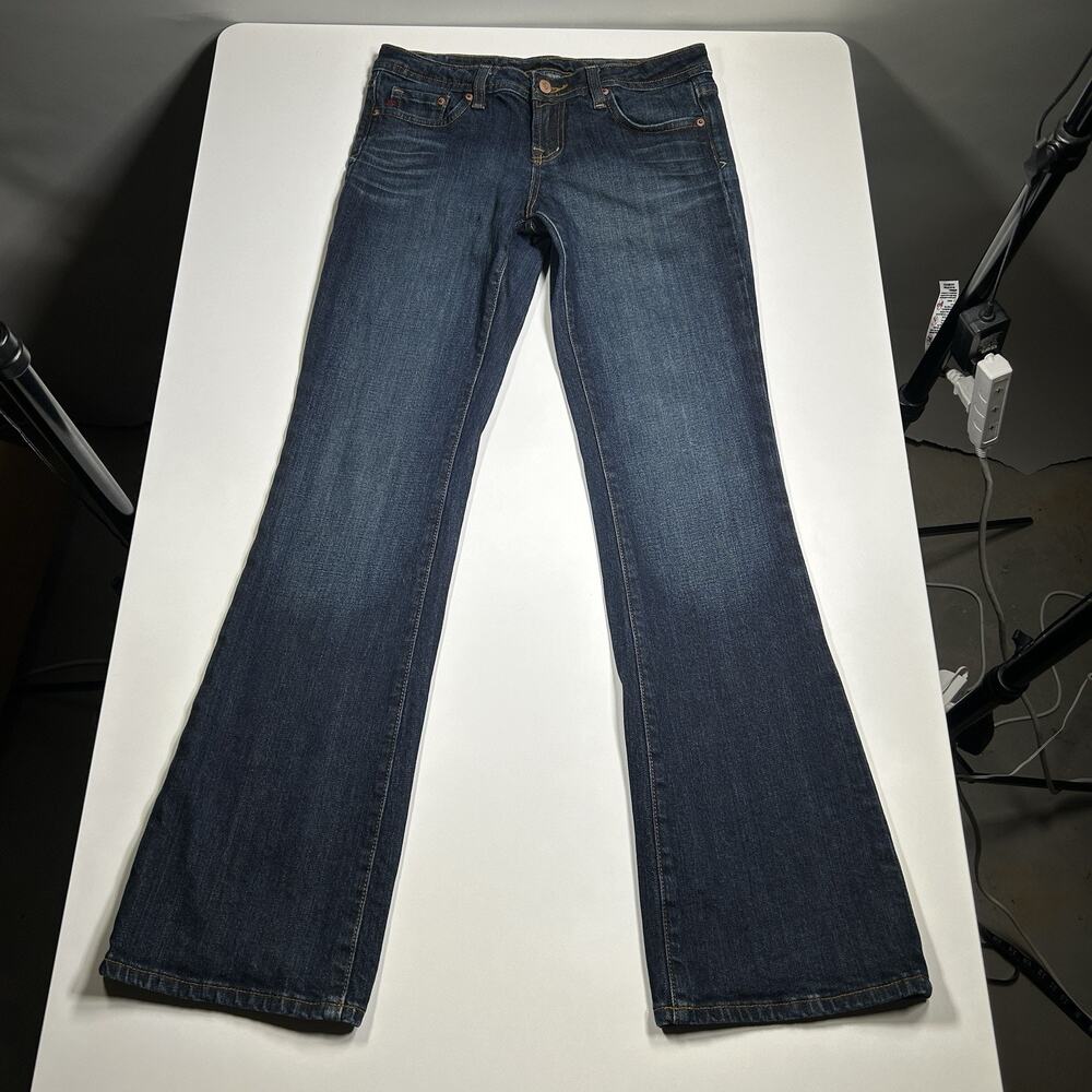 Seven7 Flare Jeans Women’s 30x32 Dark Wash Selvedge Style Embroidered Y2K Denim